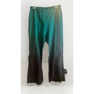 Charizma Womens Ombre Pull On Wide Leg Scallop Hem Pants Teal Black Size L.   H